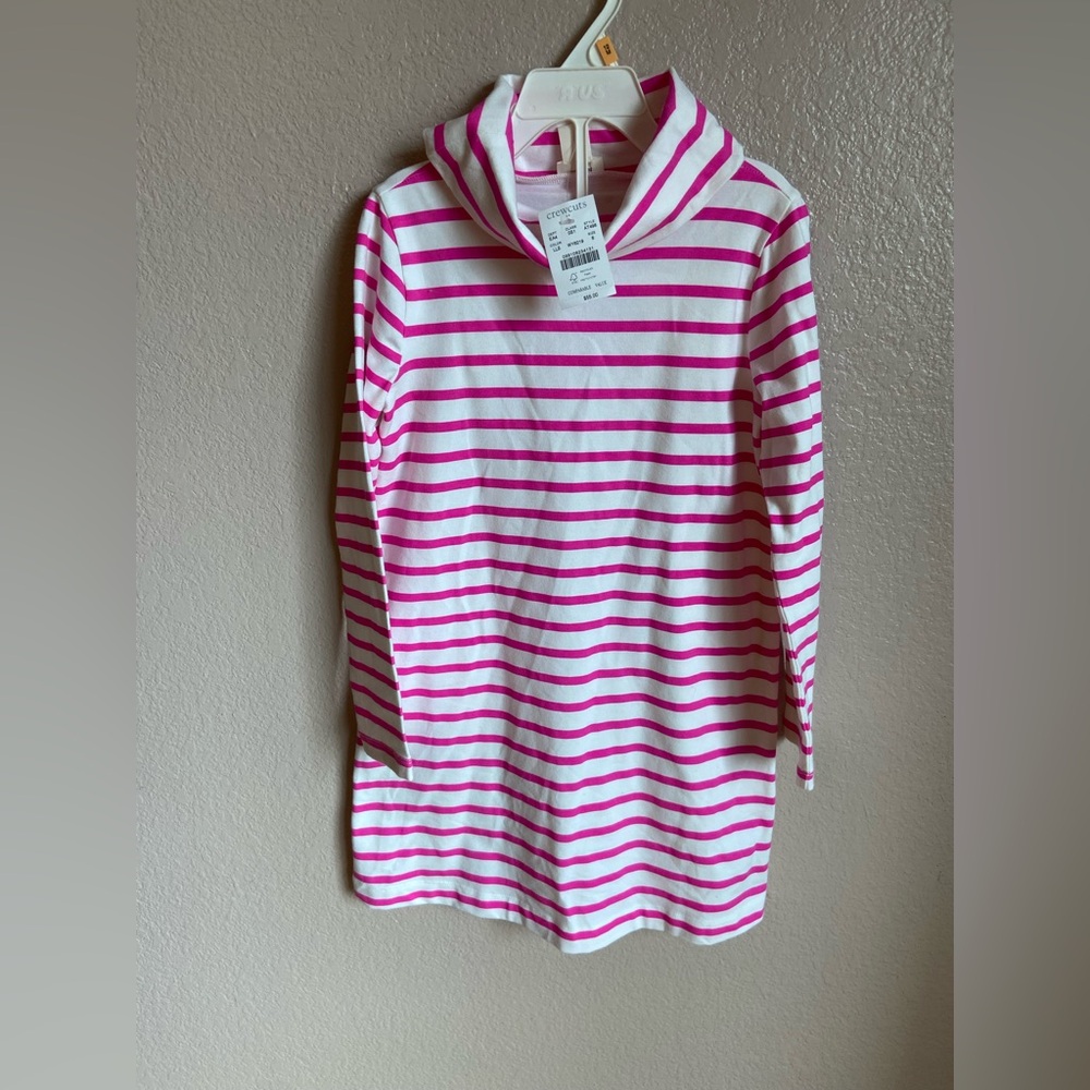Girls hot pink and white striped turtle neck dress with